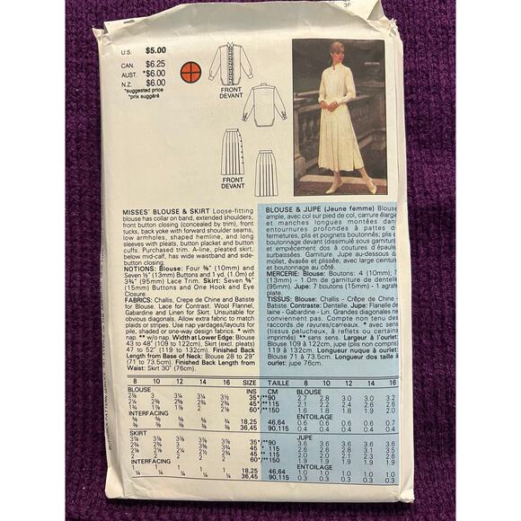 Butterick 3400 pattern blouse ruffle front pleated skirt 1980s size 14 - Picture 3 of 8